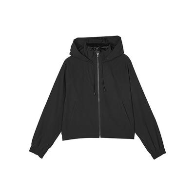 Solid Color Zip-Up Hooded Jacket Women Jackets Charcoal L323W077-0018