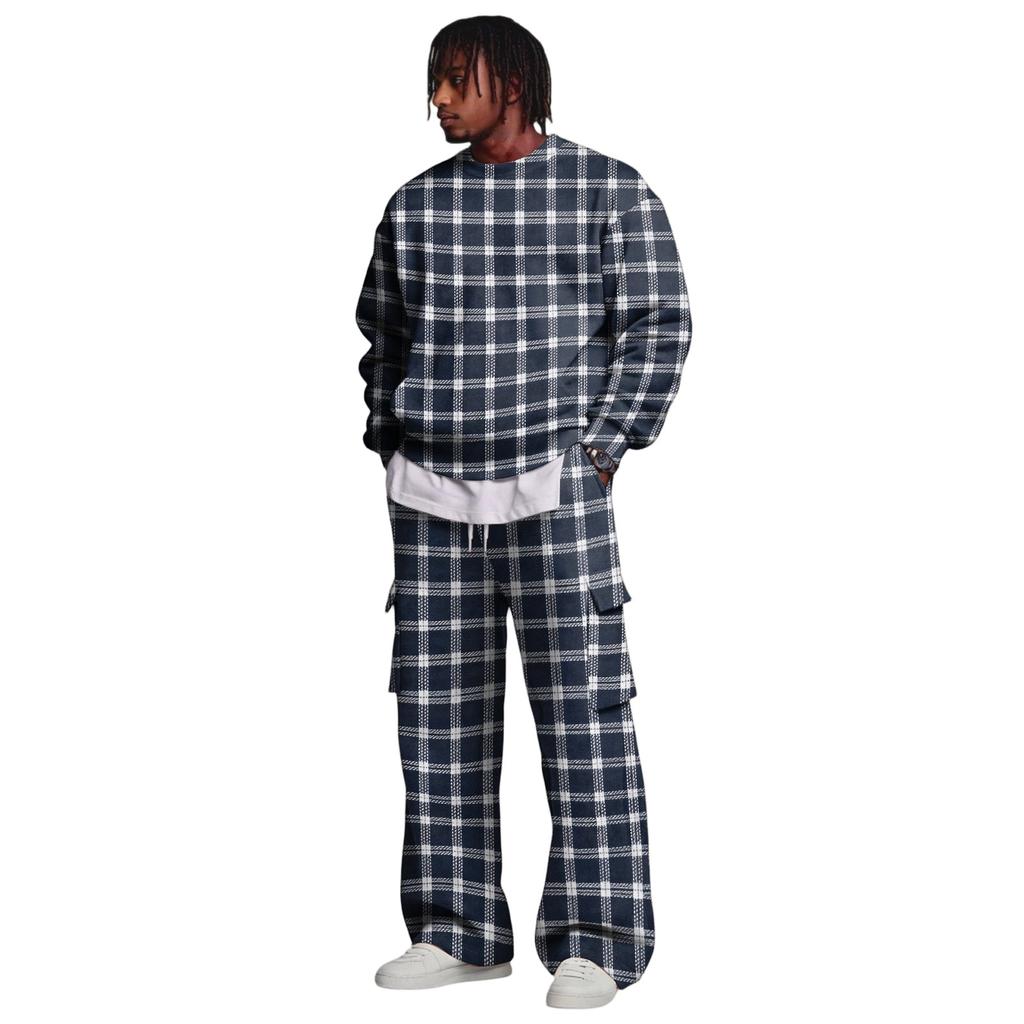 Men's Layer Sweatshirt and Cargo Pants Set with Elastic Waistband