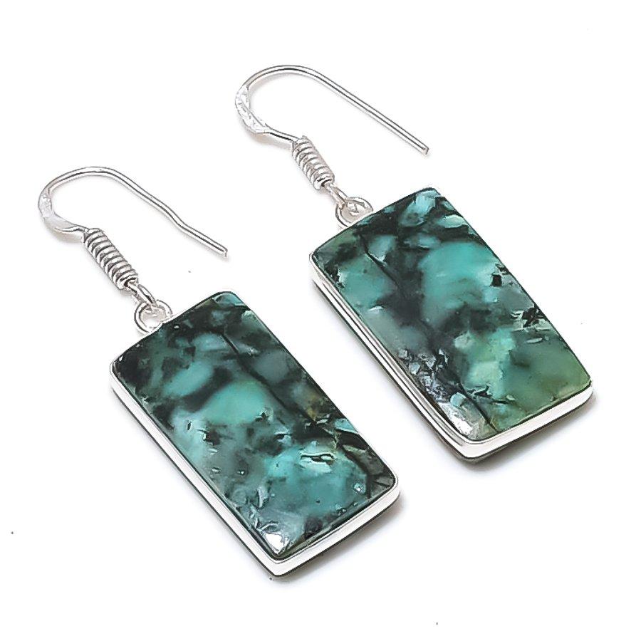 Натуральный Тибетский Бирюзовый Серьга из Стерлингового Серебра 925 пробы 1,81 AEE-11062