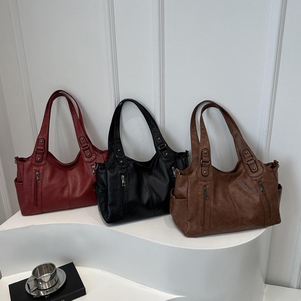 Retro PU Shoulder Bag Large Capacity Underarm Tote Bag Casual Commuting Handbag Work