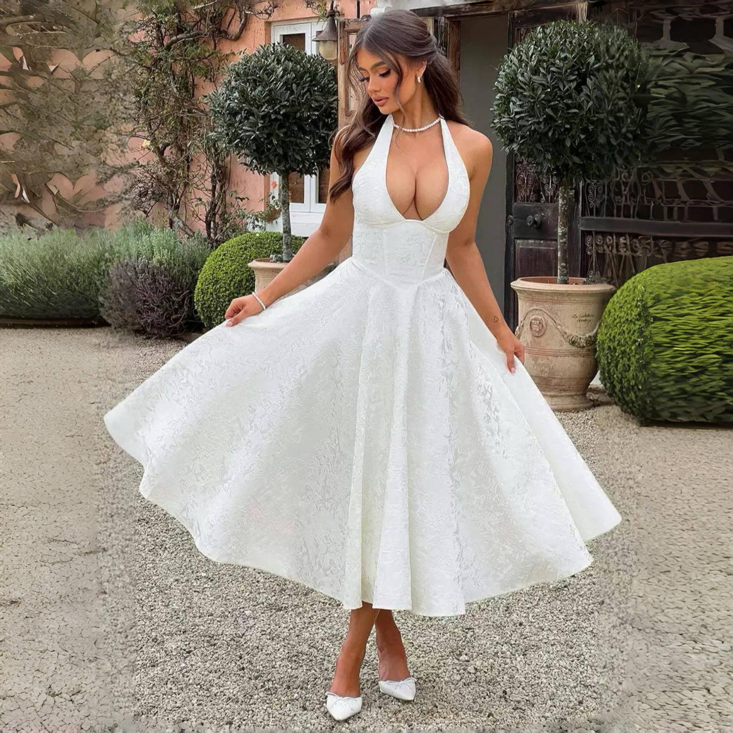 

LYRIA Біла жакардова плісирована вечірня сукня для вечірки Жіночі халати Відкрита спина Елегантна сексуальна сукня Облягаюча довга сукня Vestidos L червоний