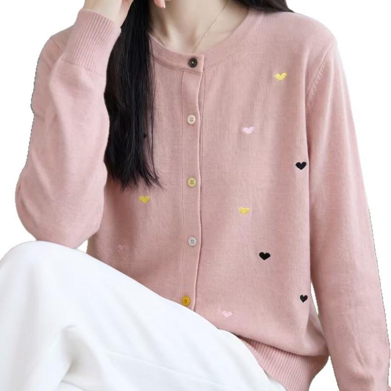 Womens Lightweight Wool Blend Knit Cardigan Sweater Loose Fit Round Neck Colorblock Heart Button Front Fall Winter 2026