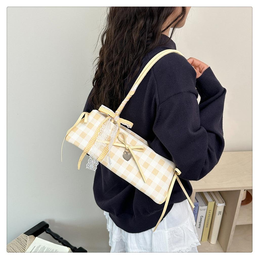 Dopamine Ballet Bag Lightweight Plaid Armpit Bag Women'S Shoulder Handbag Compact Pu Zipper Handbag For Dating Shopping Casual