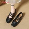 Fashion Aphixta Square Toe Black Flats Shoes Slip On Elastic Bands Cross Straps Womens Shoes Elegant Flat with Ladies Shoes