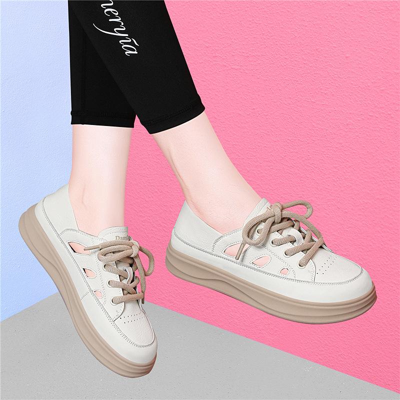 

Hollow white shoes women s thick-soled high-profile board shoes spring and summer new lightweight breathable soft-soled sports and leisure shoes 34