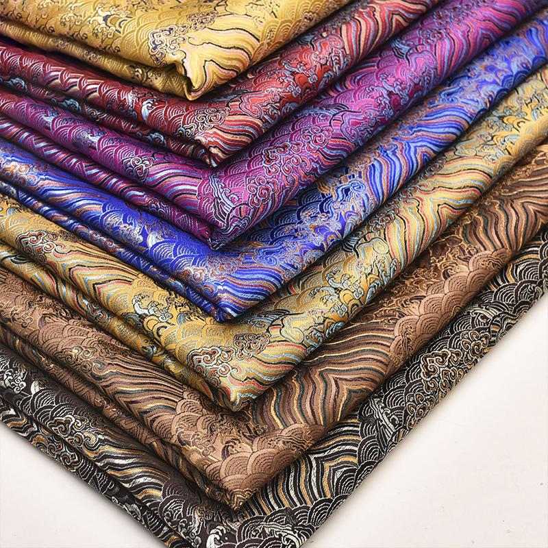 High Quality Damask Brocade Wave Jacquard Silk Satin Fabric Stage Costume Upholstery Furniture Curtain Diy Clothing Material