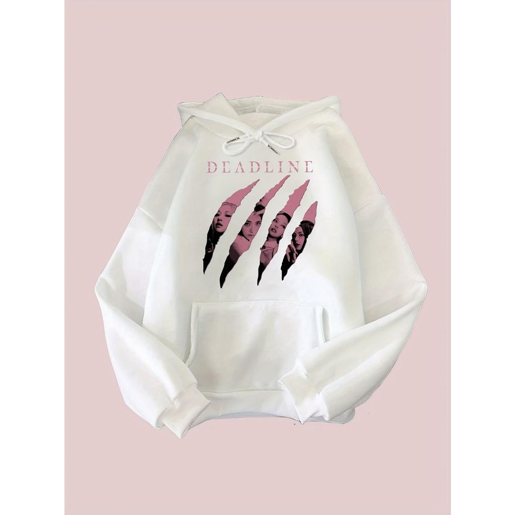 2026 Blackpink Claw Mark Pattern Printed Hooded Sweatshirt, Drawstring Casual Hooded Sweatshirt, Fall Winter Women's Clothing