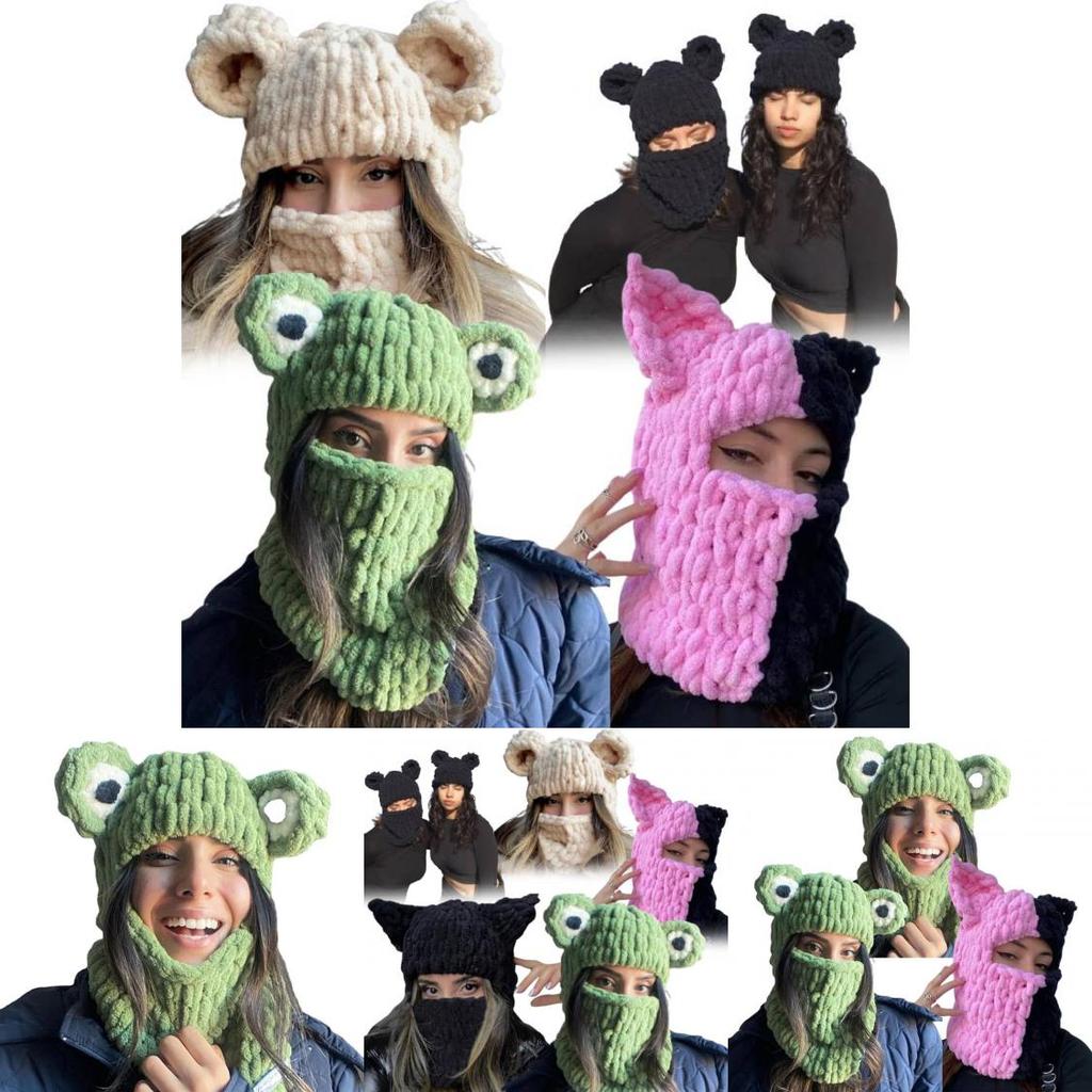 Trendy Oversized Cat Ear Knitted Cap For Adults Soft And Warm Handmade Winter Hat