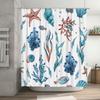Underwater World Shower Curtain Aqua Seashells Coral Design for Bathroom Decorations Waterproof Fabric with Rings Set (White)
