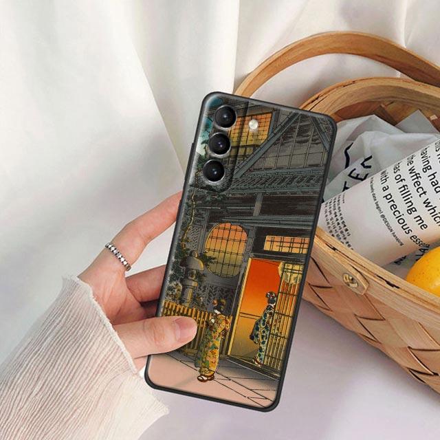 Japanese Style Art Ukiyo-e Phone Case For Samsung Galaxy S25 S24 Ultra S23 Plus S20 S21 FE S22 S24FE 5G Cases Black Soft Cover