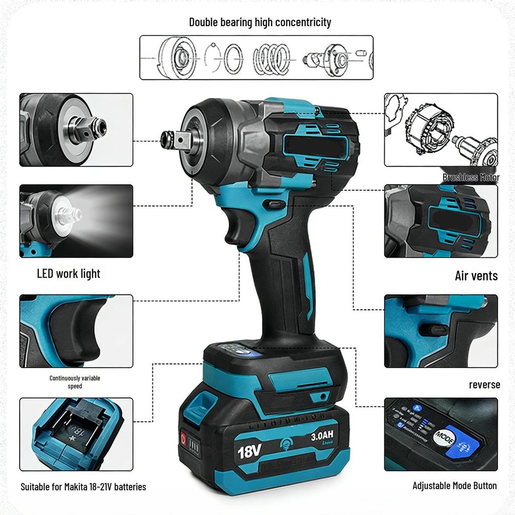 500N High-Power Brushless Lithium Battery Wrench for Auto Repair