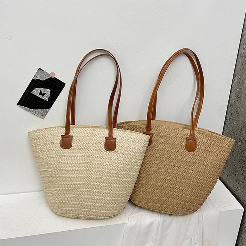 Bolsa de ombro feminina de grande capacidade, bolsa de palha trançada de verão, bolsa de mão fashion feminina de luxo, bolsa de praia, bolsa de compras de Bali