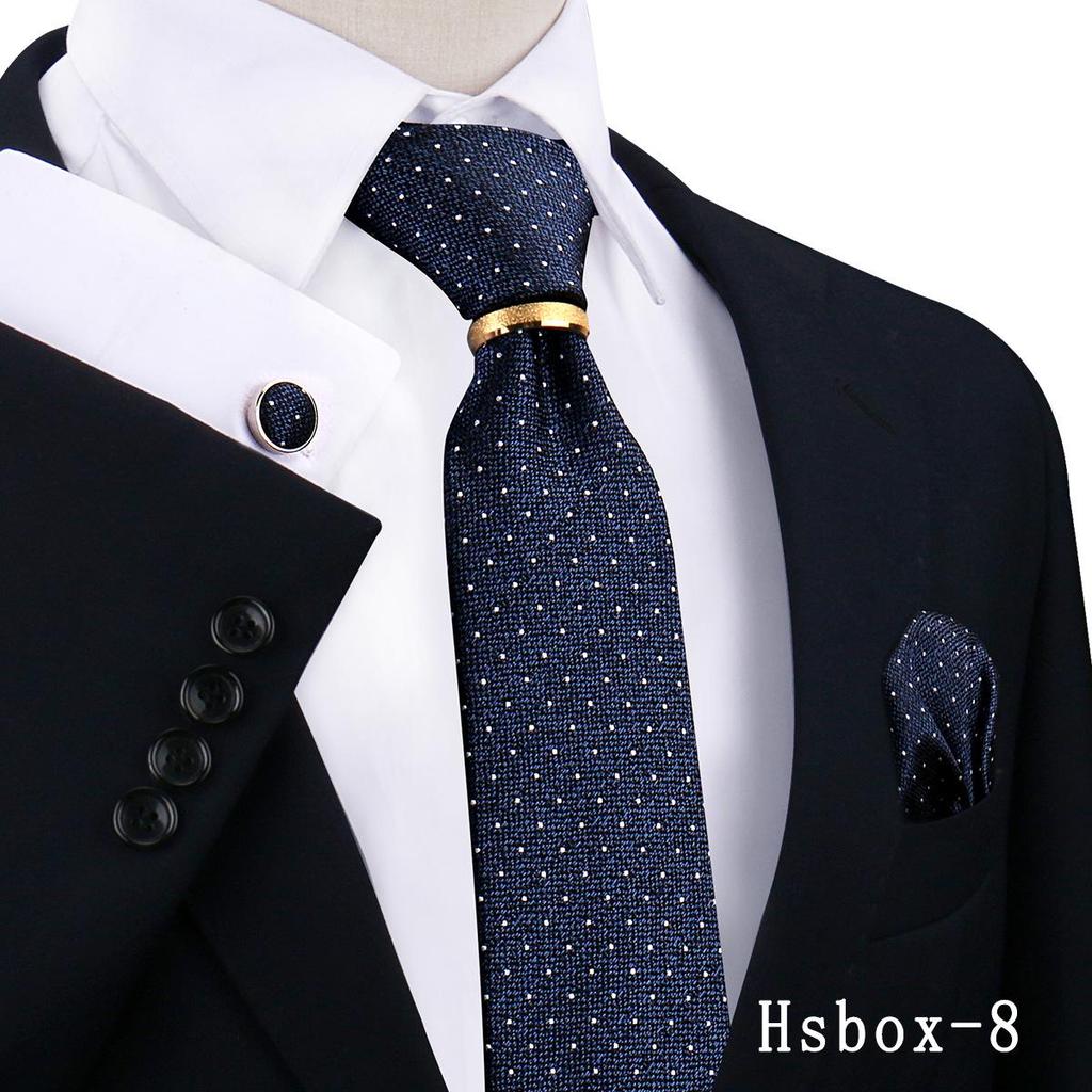 Men's Tie, Pocket Square, and Cufflinks 4-Piece Set - Cashew Flower Design, High-End Feel, 8cm Tie
