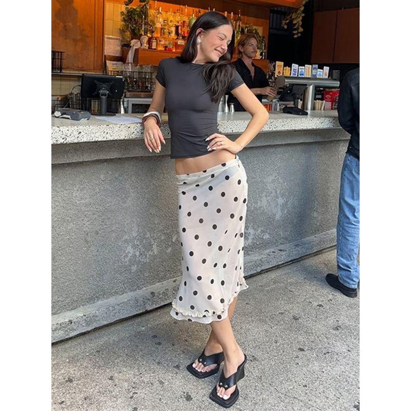

American Retro Polka Dot Skirt Women s Summer New Arrival Silm Slim Looking Mid Length Long Length Low Waist Easiest for Match Hip Skirt Skirt L