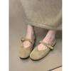French Vintage Suede Mary Jane Shoes Women's New Flat Buckle Strap Flat Round Toe Ballet Shoes