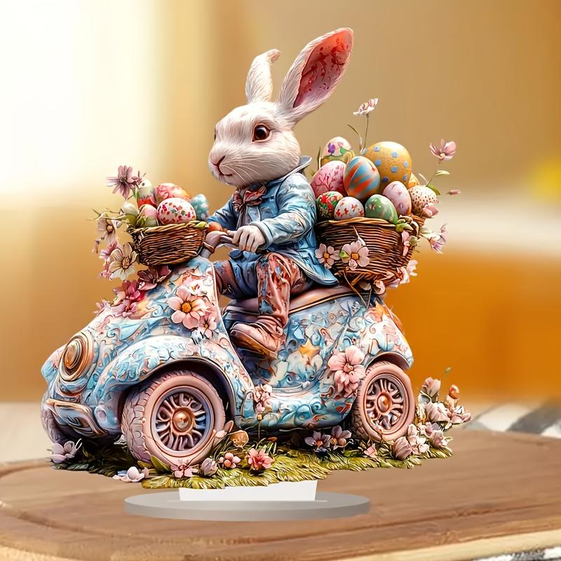 New Easter 2D Visual Rabbit Ornaments Acrylic Holiday Desktop Decoration Cartoon Crafts Ornaments, Holiday Decoration Gifts