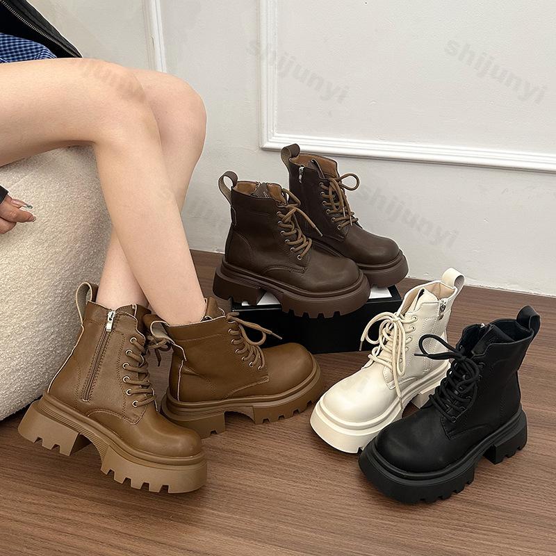 Fashion Autumn Women Ankle Boots 2025 Fashion Retro Short Boots Platform Zipper Comfortable Non Slip Outdoor Leather Boots Botas Mujer