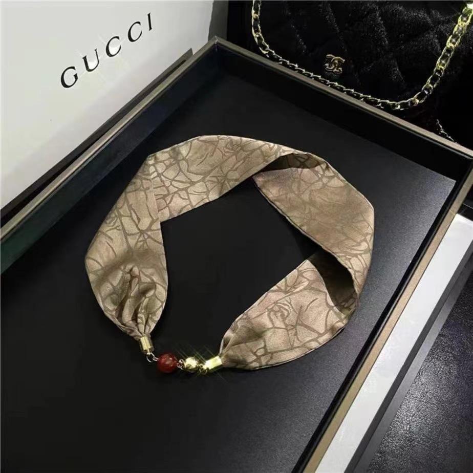 National Style Fragrant Cloud Yarn Magnetic Buckle Necklace Silk Scarf Women'S Summer Pearl Collarbone Chain Versatile High-End Scarf Neck Protection