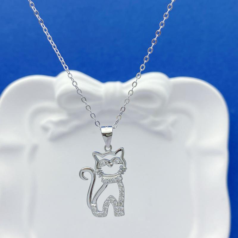 S925 Sterling Silver Cat Necklace - Cute and Fashionable Small Pendant for Women 925 Silver