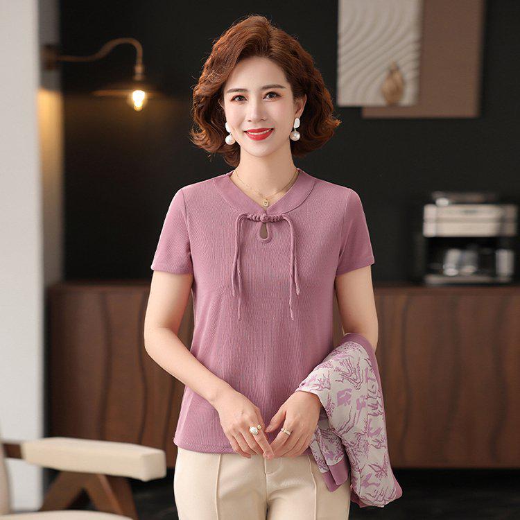 Elegant Spring Knit Two-Piece Set: Women's Chinese Style Long-Sleeve Cardigan for 40s and Up