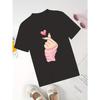 European sizes Girls' Casual Short Sleeve T-Shirt - Black with Pink Heart Hands Print, Soft Stretch Round Neck Top for Spring/Summer Play