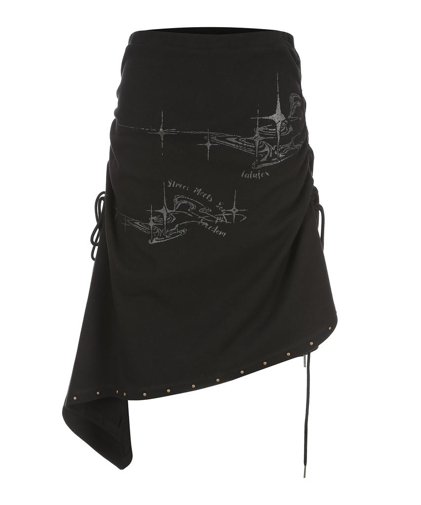 Lara Fox Unbalanced Shirring Midi Skirt Black Br2Cs002
