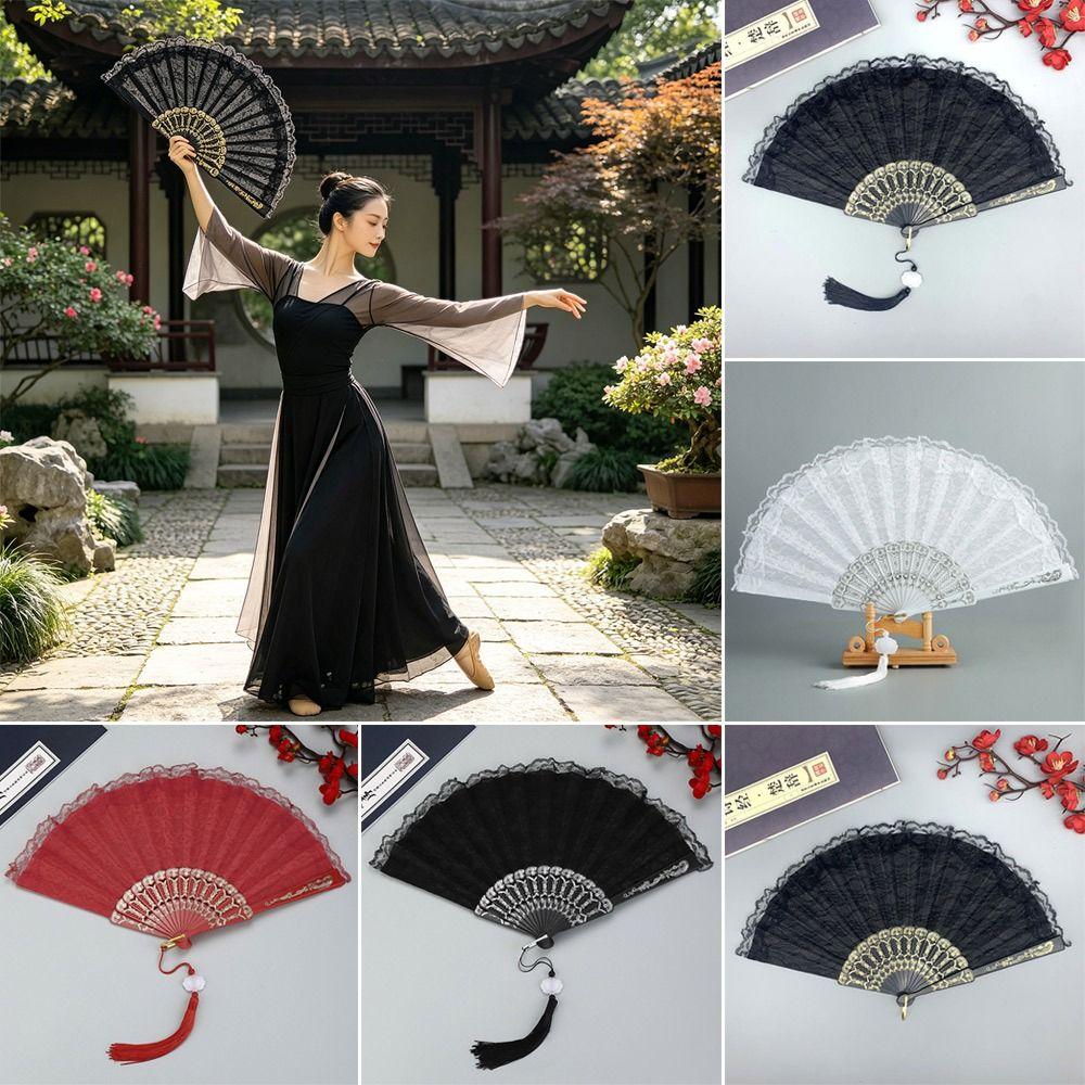 Lace Design Folding Fan Floral Pattern Handheld Fan Vintage Lace Hand Fan Party