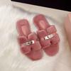 Comfortable Princess Thick-bottomed Fluffy Slippers Women's Autumn and Winter High-end Outer Wear 2025 New Indoor Home One-word Cotton Mop