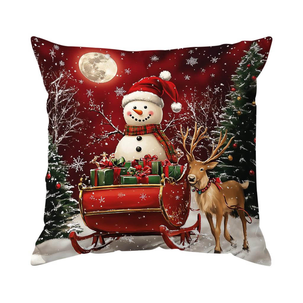 Christmas Snowman Pillowcase Square Bedroom Sofa Cushion Cover 100% Polyester Living Room Soft Cushion Pillowcase Home Decor