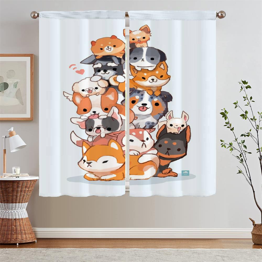 Corgi Bedroom Curtains 2 Pieces Luxury Living Room Curtains for Doors Blinds Window Curtain Tiebacks Curls Tulle In Kitchen the