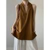 Damen Neckholder V-Ausschnitt Ärmellos Leinen-Stil Oberteil Locker Lässig Bluse