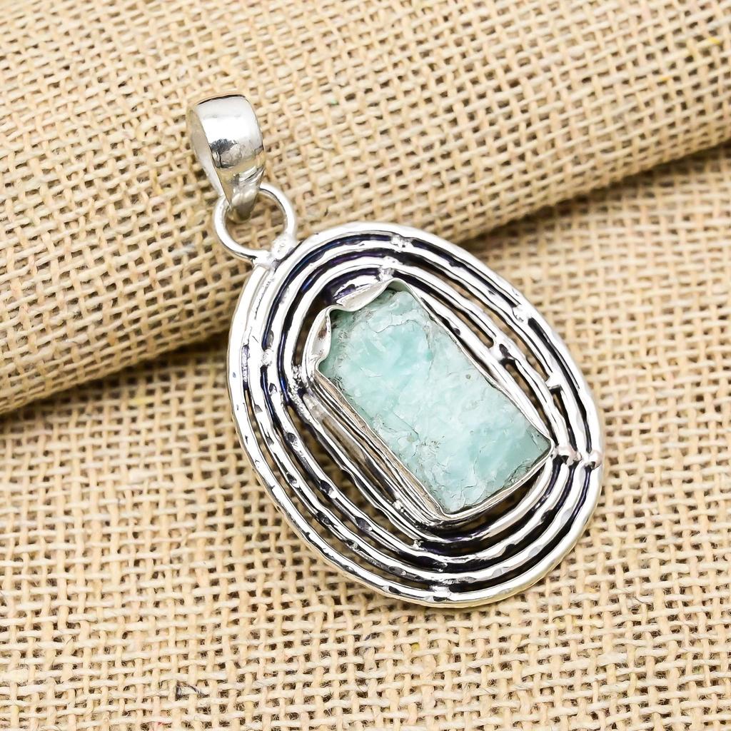 Rough Amazonite Gemstone Handmade 925 Sterling Silver Jewelry Pendant For Wedding Gift