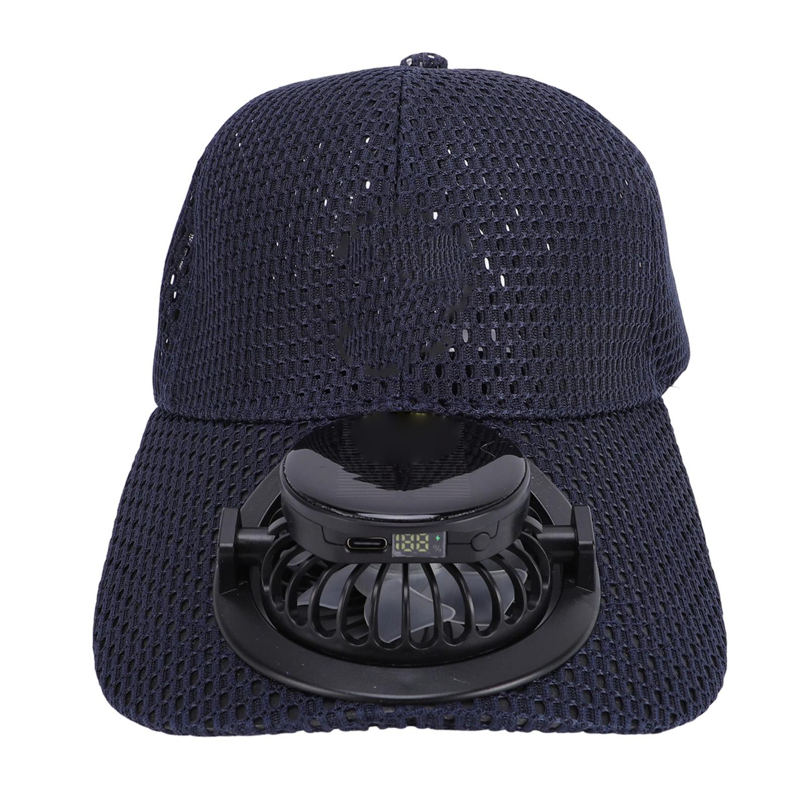 

Baseball Hat with Solar Powered Fan Extended Brim Breathable Mesh Hat for Summer Built in 600mAh Battery White Beige Dark Blue Round