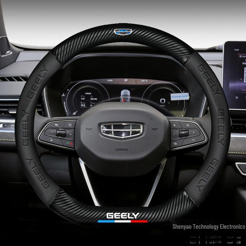 Echte Leder-Karbonfaser-Lenkradabdeckung für Geely-Modelle: Emgrand, Vision, Borui, Boyue, Xingyue, Haoyue, Xingrui, Jiaji.