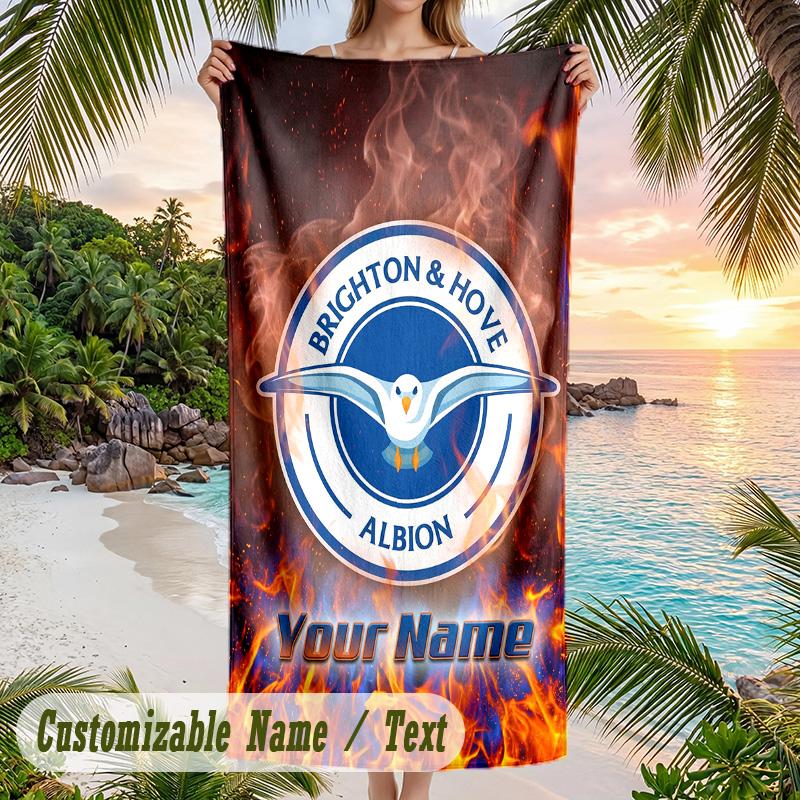 Beach Towel Brighton & Hove Albion Football Print Custom Name Text Soft Towel for Swimming Pool