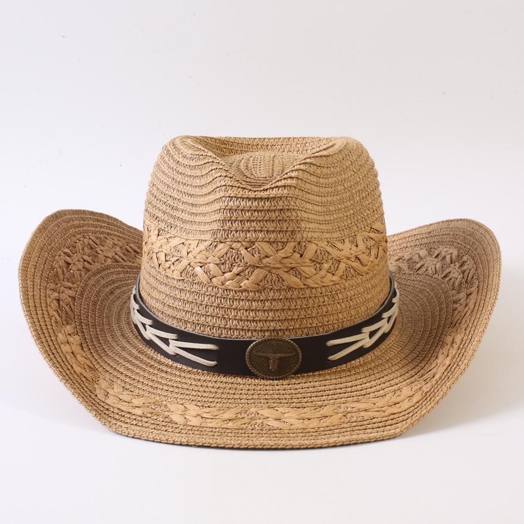 Popular European and American Classic Straw Woven Western Cowboy Hat Men's and Women's Outdoor Fashion OL Wind Woven Top Hat