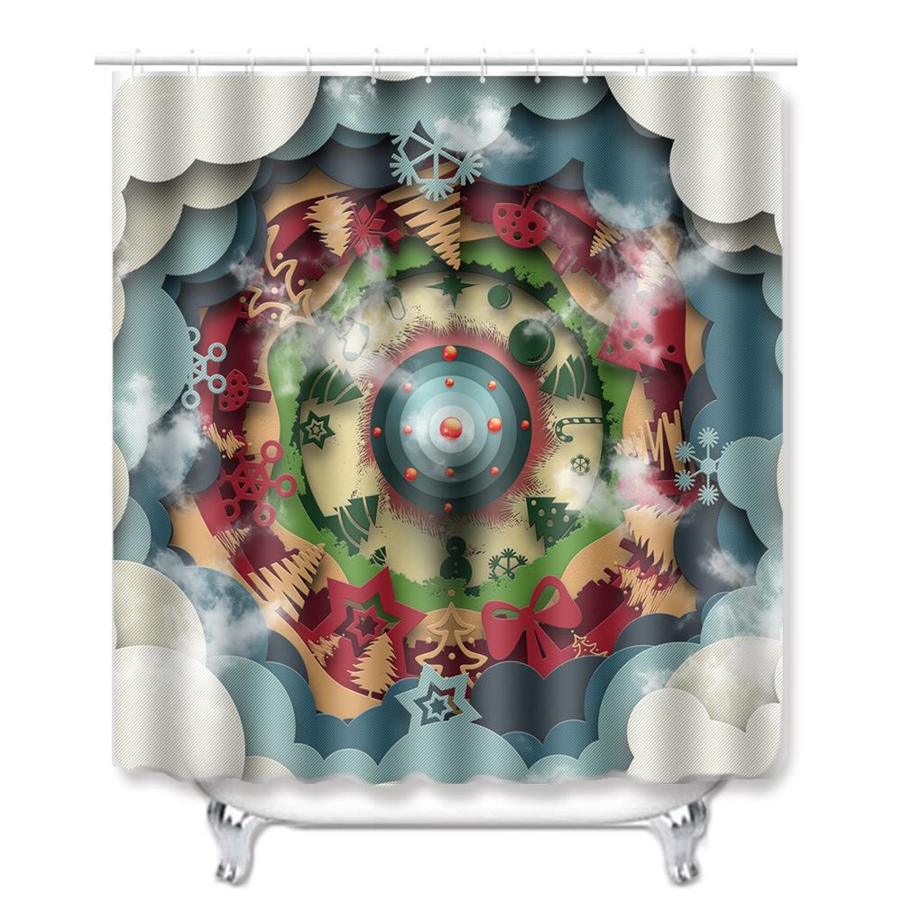 Christmas Shower Curtain Floor Mat Combination Four-Piece Set Bathroom Toilet Carpet Shower Room Mat Foot Mat