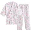 SISOFTLY Women's Jinbei, Floral Print, 100% Cotton, 2-Piece Set, 3/4 Sleeves, Open Front, Cute Samue, Washable Summer Kimono (L, Pink Small Flower 02)