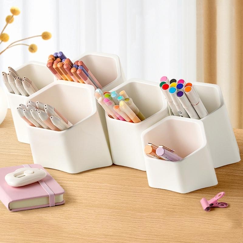 Oblique Pen Storage Holder Desk Pencil Holder Cup 6 Compartments Makeup Brush Organizer Holder for Bedroom Office