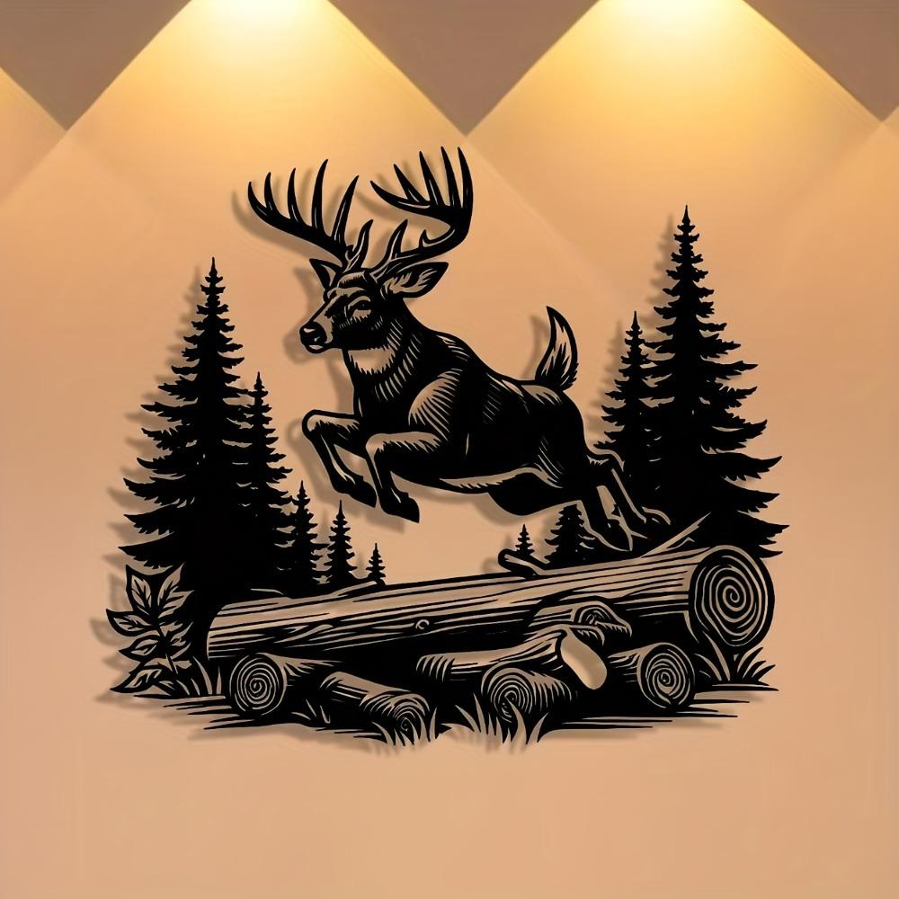 Metal Deer Wall Art, Minimalist Iron Sculpture for Home Living Room Bedroom Office Decor, Rustic Farmhouse Hanging Ornament, Durable Housewarming Gift