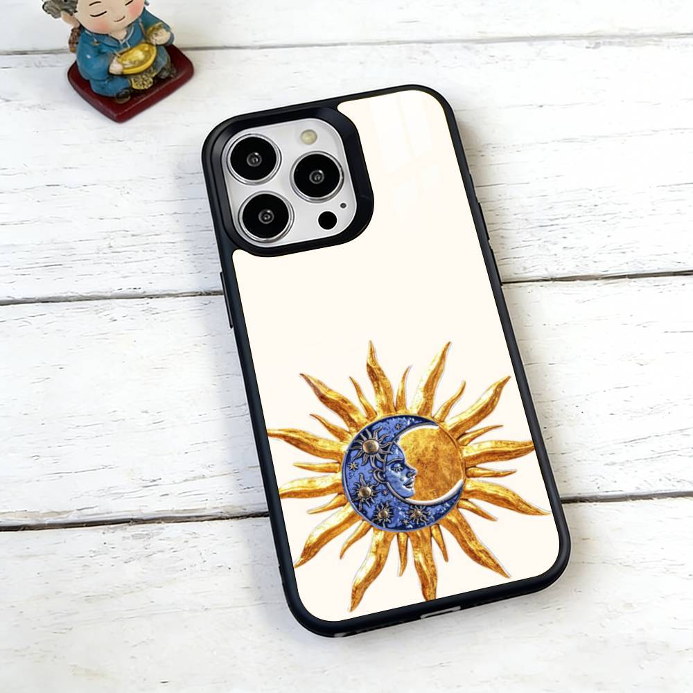 Sun Moon Phone Case For iPhone17,16,15,14,13,12,11 Plus,Pro Magnetic with Magsafe Wireless Charging