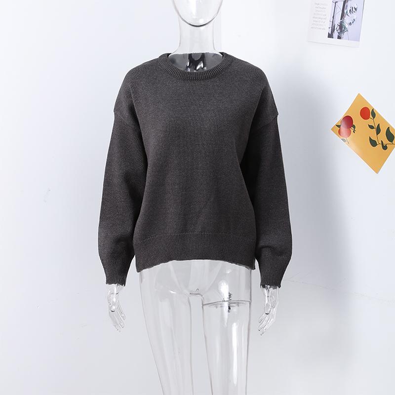 Women Sweaters Knit Basic Pullover Long Sleeve Round Neck Solid Spring Streetwear Knitwear Loose Elegant Jumper Female Tops