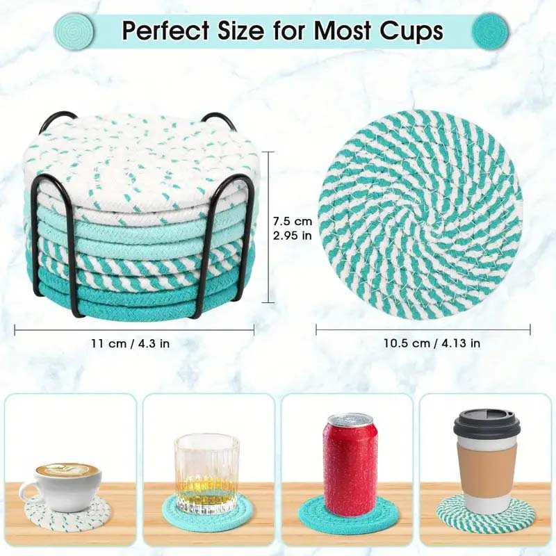 8-teiliges gewebtes Untersetzer-Set, Kaffeetassen-Untersetzer mit Halter, hochtemperaturbeständige Tassenuntersetzer, saugfähige Untersetzer für Kaffee und Tee