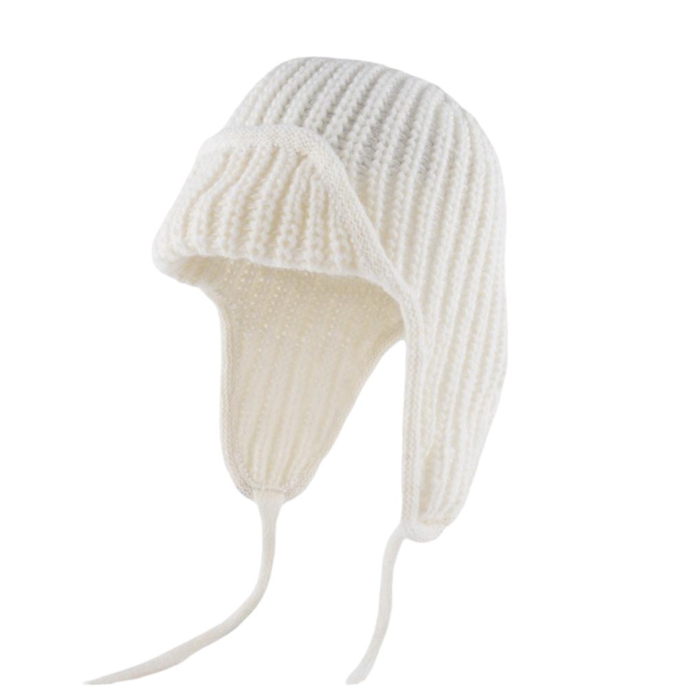 Ear Protection Knitted Flying Cap Solid Color Woolen Crochet Cap Fashion Knitted Woolen Hat  Girls