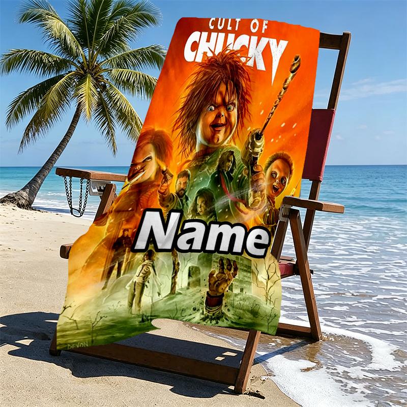 Custom Name Personalized Bride of Chucky Print Beach Towel, for Trip Camping Beach Party Home Decor, Birthday Gift for Family & Friends