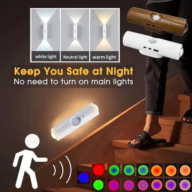 1Pc Magnetic Motion Sensor Night Light Rechargeable Smart RGB Gradient Wall Lamp for Bedroom Bathroom Closet Garden
