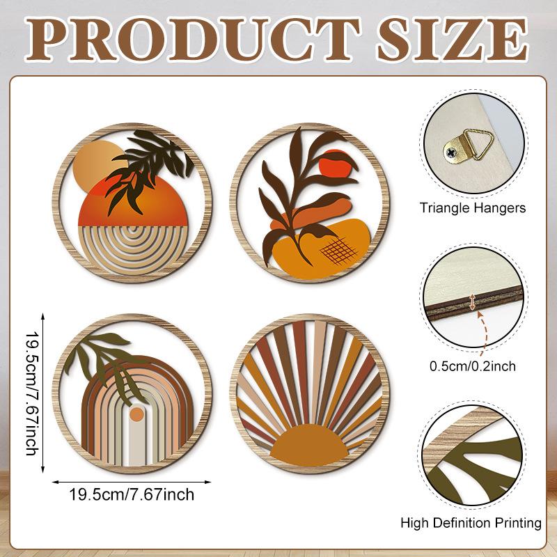 1PACK Best-selling Bohemian-style hollow wall decoration circular 4-piece wooden craft hanging ornament