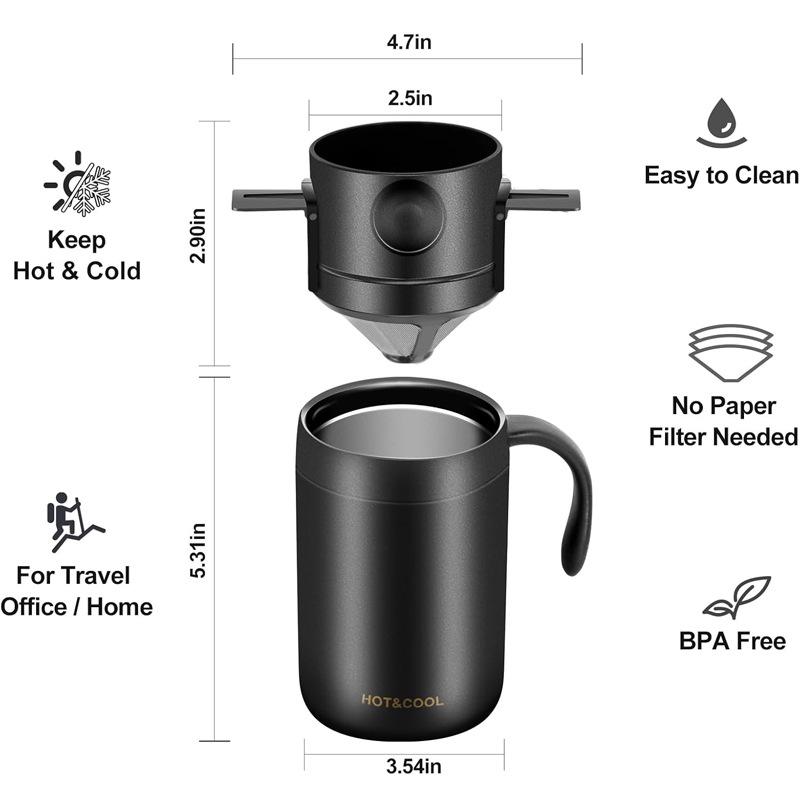 Portable Stainless Steel Insulated Drip Coffee Travel Mug Set
