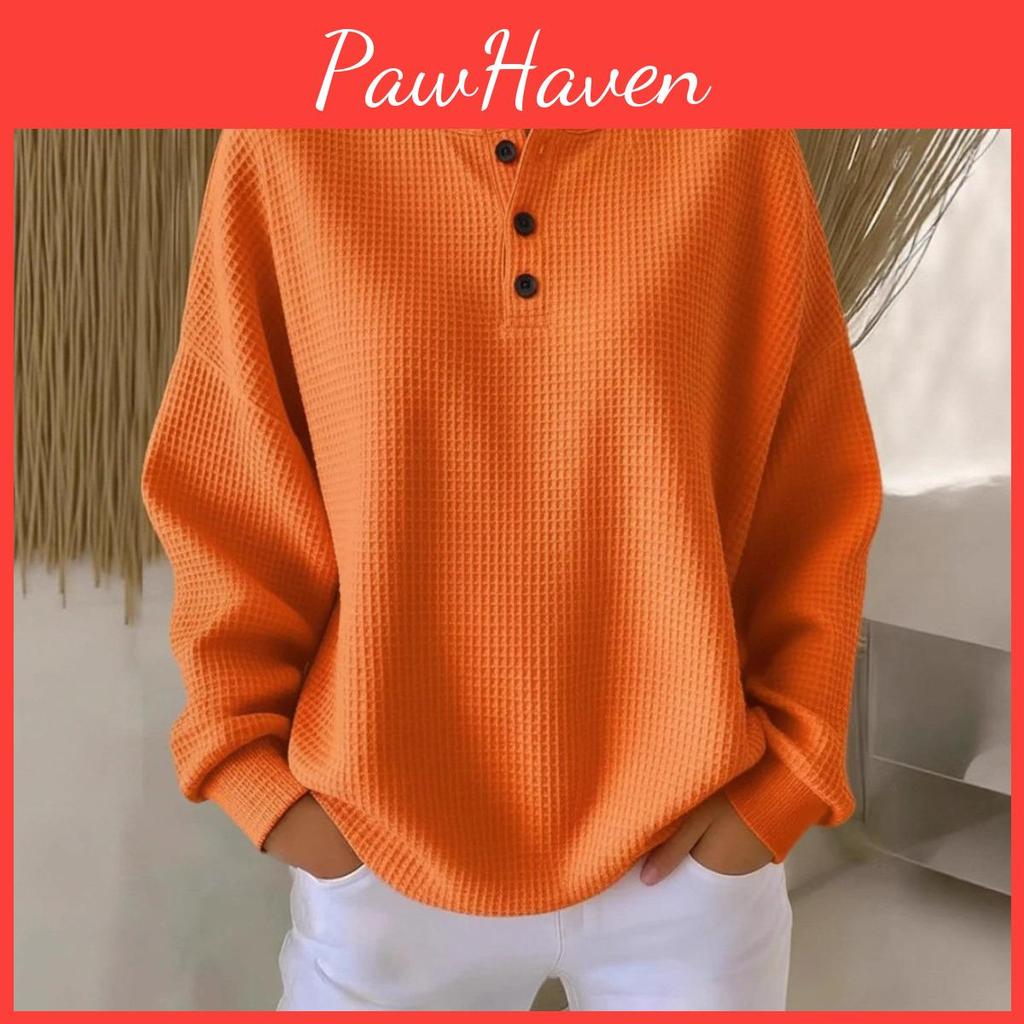 Waffle Round And Autumn Neck Winter New Item Solid Color Pullover Loose Top Hoodie