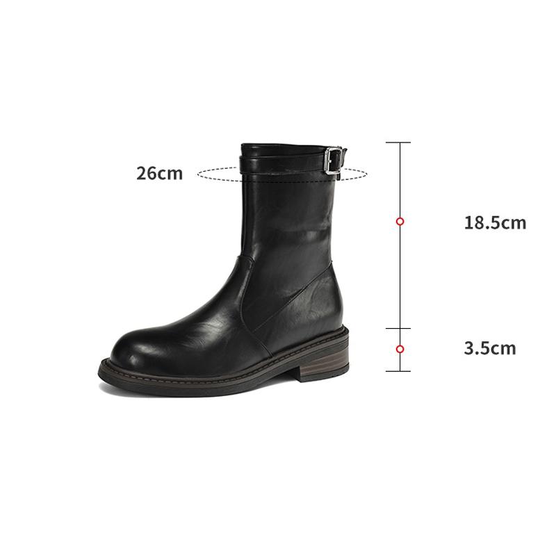 Belt Buckle Punk Booties Women's New Fashion Back Zippers Ankle Boots Chunky Mid Heels Casual Female Platform Shoes Plus Size 42